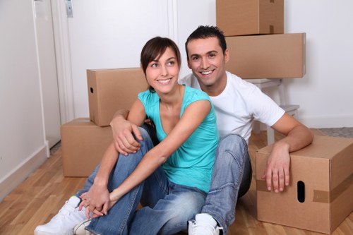 Moving day essentials and boxed belongings ready for transport