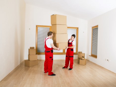 Packed office equipment prepared for professional relocation